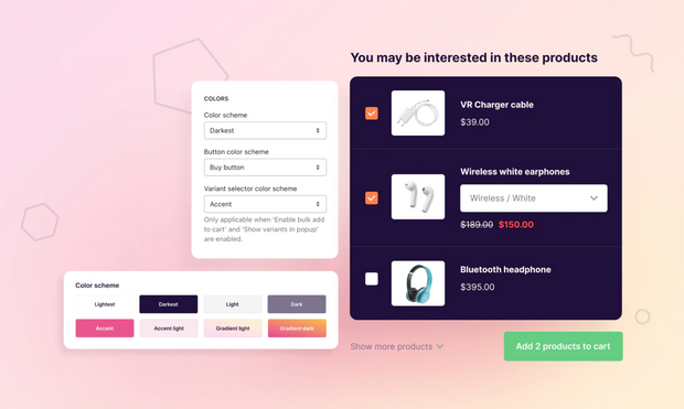 Different design layouts to show other variants